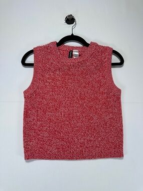 H&M Divided Red Knit Sweater Vest Cropped Sleeveless Pullover Minimalist